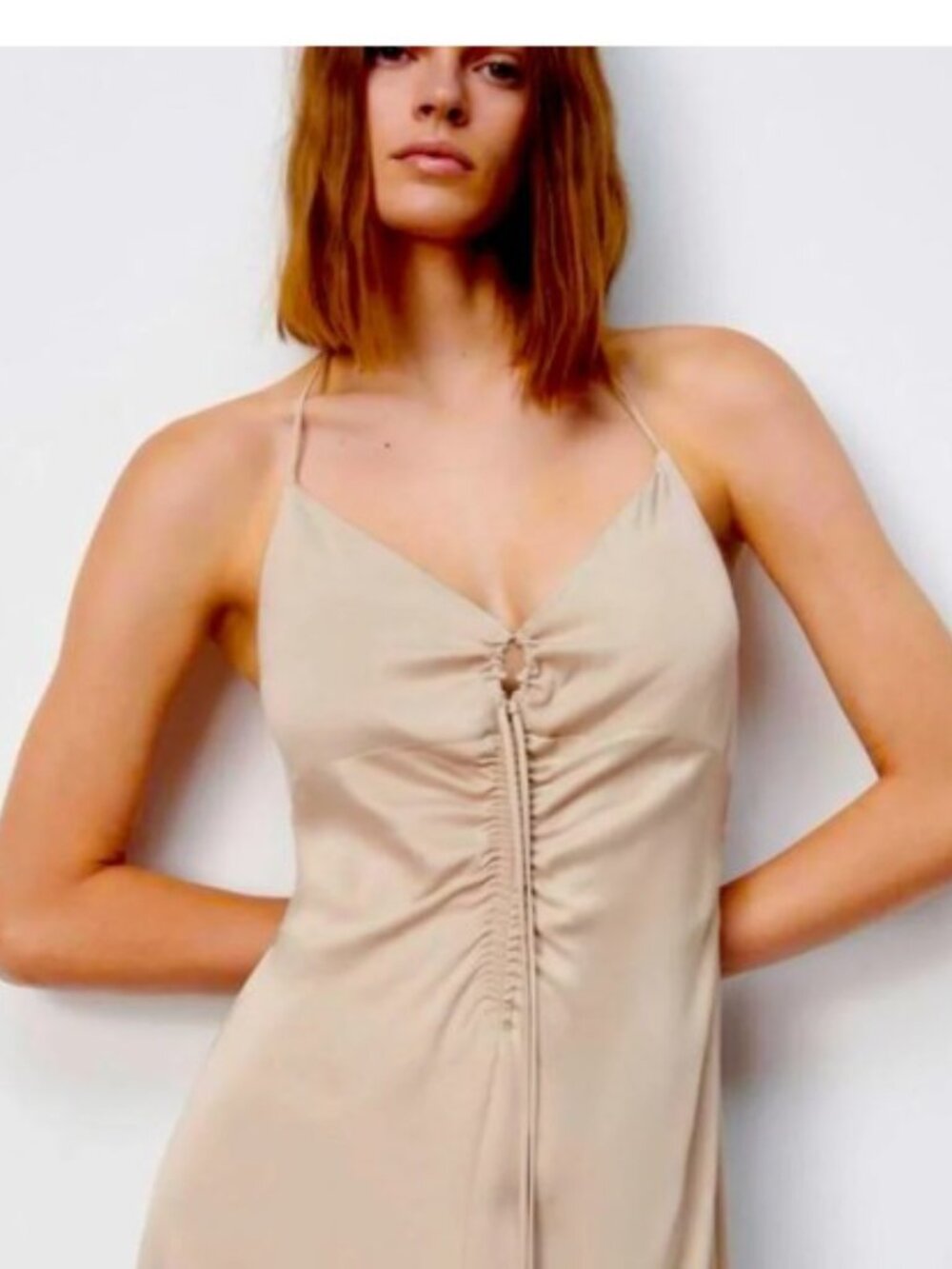 NWT Zara Ruched Satin Halter Mini Dress XS